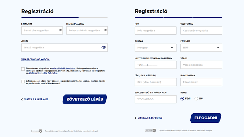 Sportaza regisztrációs folyamat